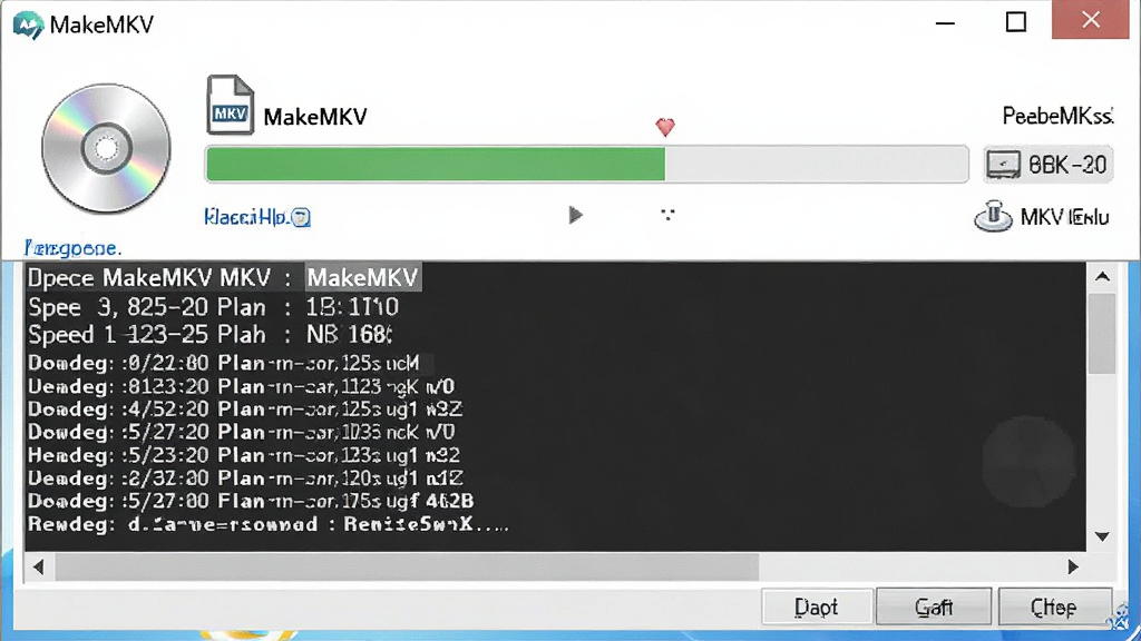 һ��չʾMakeMKV��Windows��������ȡ�������ʱ�Ľ��Ƚ����ͼ���ͼƬ������Ϊ�������ڣ�����Ϊ�������������־��������Ű����������Ϊʵ�ù��߽��棬ϸ�ڰ�������ͼ�ꡢMKV�ļ���ʶ���ٶ���ʣ��ʱ����ʾ�����ʸɾ��޶���Ԫ�أ����������ְ���
