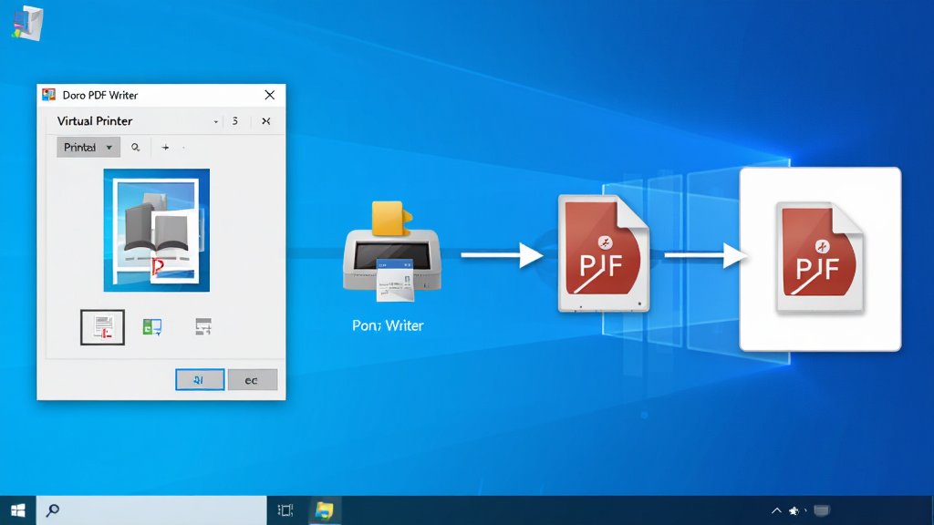 һ̨����Windows�������棬��Ļ������ʾDoro PDF Writer�����ӡ��ͼ����PDF�ĵ�ͼ��������ʾ�⻭�棬����Ǵ�ӡ�Ի����Ҳ�����PDF�ļ������ֲ������ҷ������Ű���жԳƣ����Ϊ�ִ���ƽ���Ƽ��У�ϸ�ڰ�����ɫ���䱳�����ɫ��ƬԪ�أ����������ɾ��޶���Ԫ��