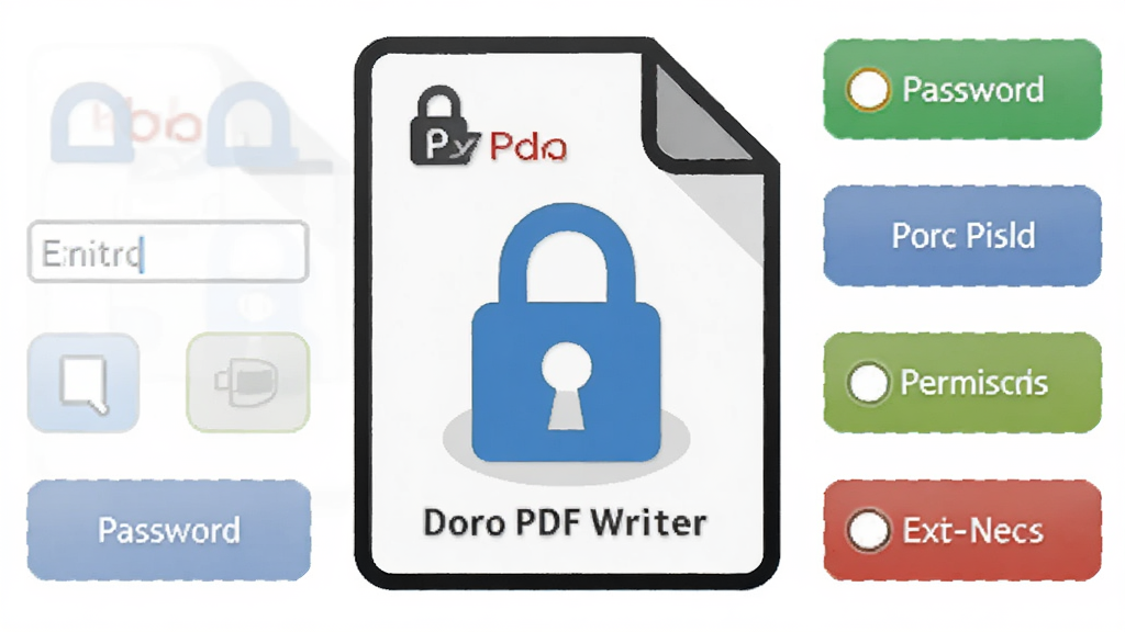 һ��������PDF�ĵ�ͼ�꣬��Χ�������������Ȩ��ѡ�ť������Ϊ����PDF�ļ�������Ϊ������д���Ű��࣬���Ϊ��ƽ��ͼ����ƣ�ϸ�ڰ���Doro PDF Writer��ʶ����ɫ����ͼ�������������ɾ��޶���Ԫ��