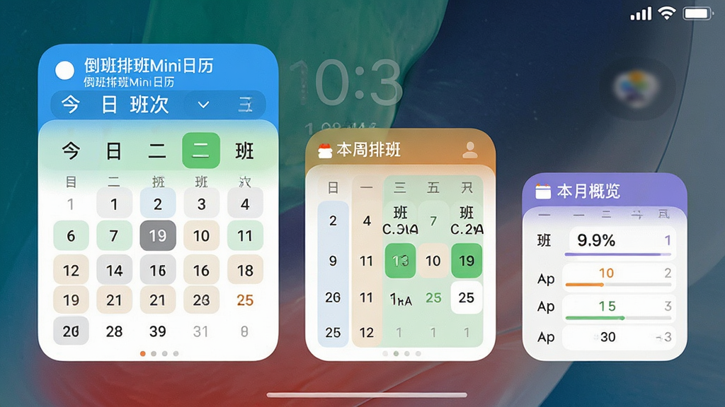 手机桌面截图,桌面上放置了三个不同尺寸的小组件,分别显示