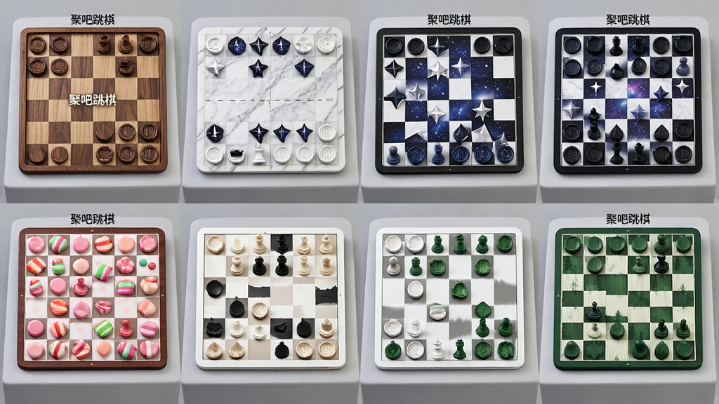 一张展示多款跳棋棋盘皮肤和棋子样式的图片,画面中