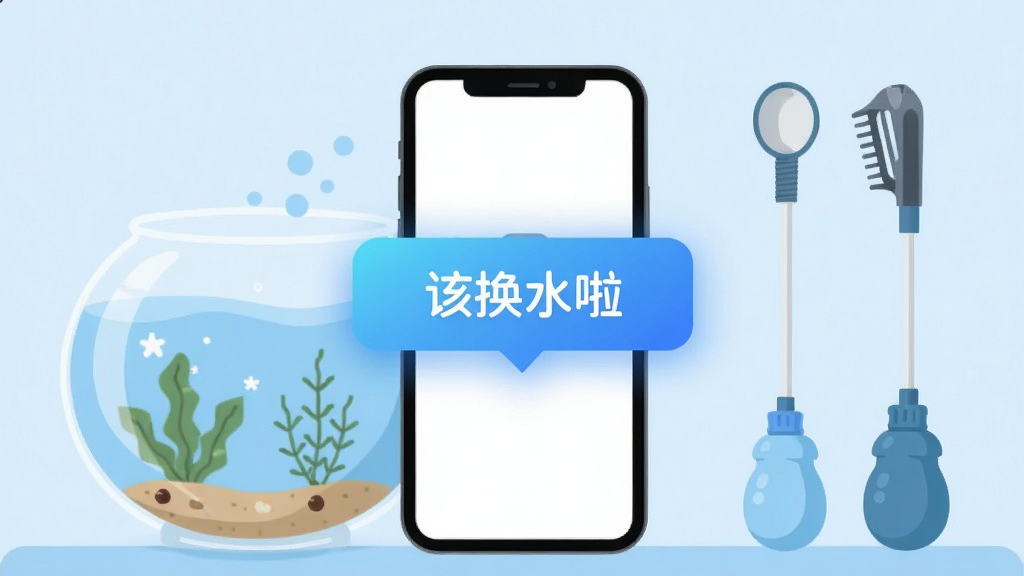 画面中央是一部手机,手机屏幕上弹出换水提醒通知气泡,气泡内写着