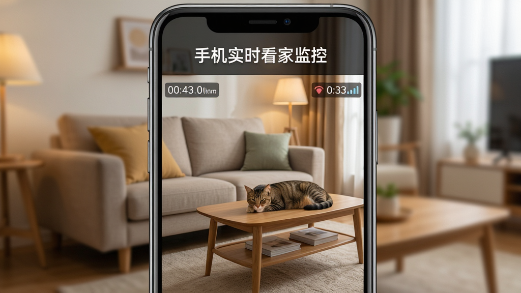 һ�������ֻ�������ʾ��ͥ����ʵʱ��ػ��棬�����пɼ�ɳ�����輸��һֻſ�ŵ�è���ֻ���Ļ�Ϸ���
