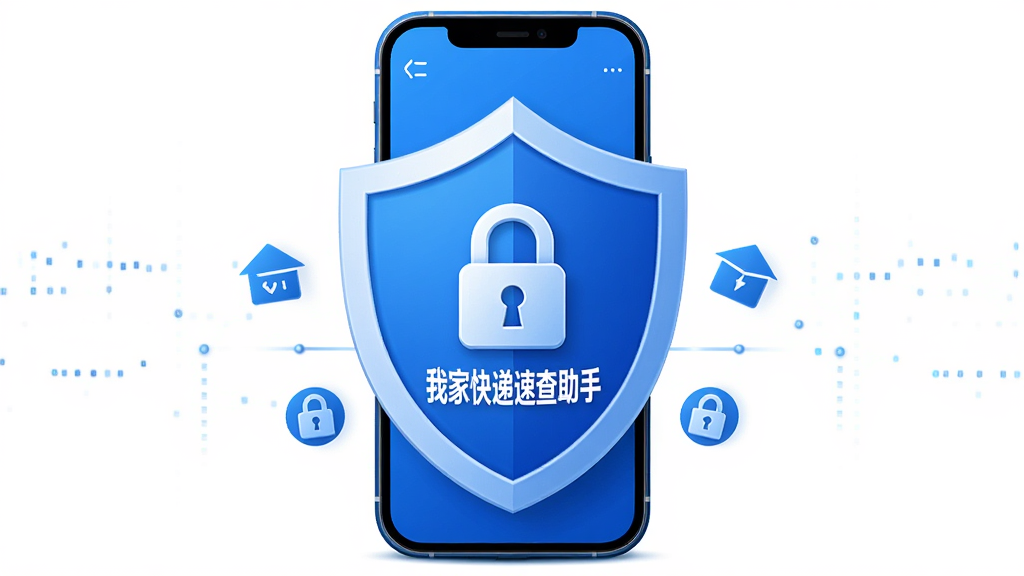 主体为盾牌图标与手机结合展示安全防护概念,布局为盾牌在手机前方,排版居中对称,风格为蓝色安全主题,细节包括