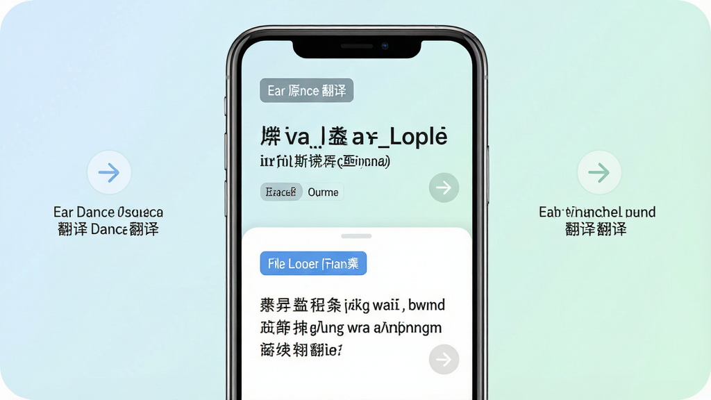 一张多语言翻译功能的展示图,主体为手机界面中显示两种语言的对照文本,布局采用上下结构上方为原文下方为译文,风格为清新简约风,细节包括柔和的浅色背景、清晰的语言标签和翻译箭头图标,画质高清,画面干净整洁,图片中可出现文字“Ear Dance 翻译”