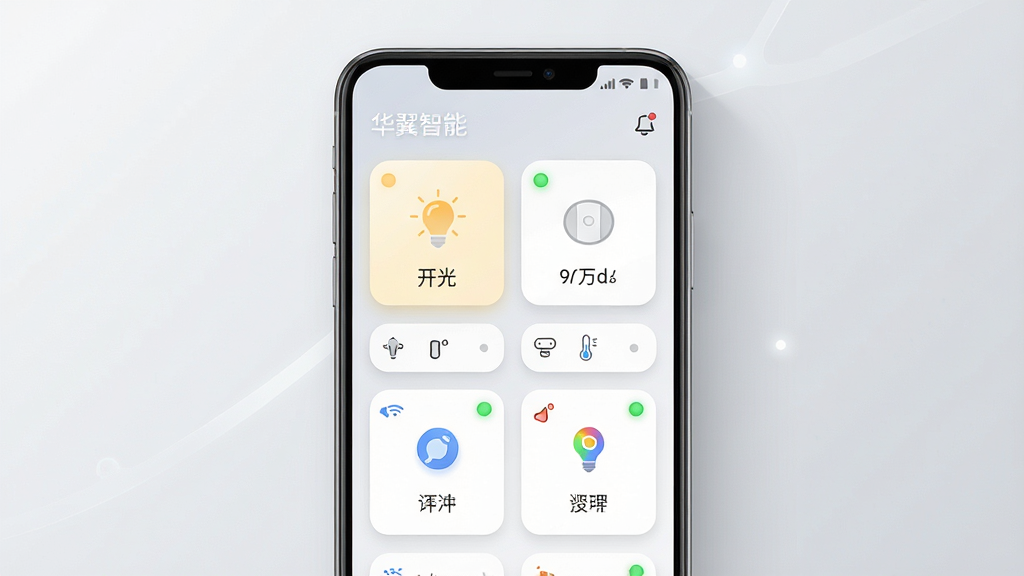 һ��չʾ��������Ӧ����������ֻ�����ͼ������������һ������Android�ֻ�����Ļ����ʾ���ܼҾӿ�����壬�����ƹ⡢���ء��¶ȵ�ģ�黯��Ƭ�����岼�ָɾ����࣬����Ϊǳ�ҽ���ɫ��������ִ��Ƽ��У�ϸ�ڰ���Բ��ͼ�ꡢ�����Ӱ��״ָ̬ʾ�ƣ����ʸ��壬�ɾ��޶���Ԫ��