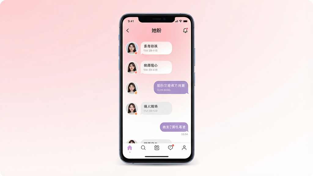 一张手机社交应用界面展示图,画面中央是一部竖屏安卓手机,屏幕内显示