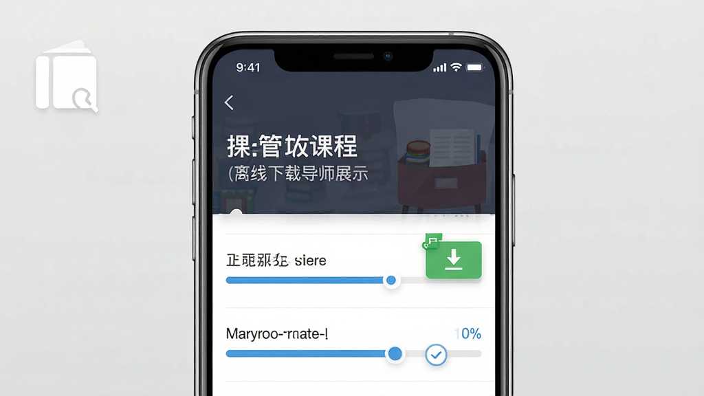 哈佛管理导师离线下载功能展示图,主体为手机界面显示下载管理列表,布局上下结构上方为课程名称下方为下载进度条,排版整齐清晰,风格为扁平化设计,细节包含绿色下载按钮与蓝色进度条,画质高清,干净无多余元素