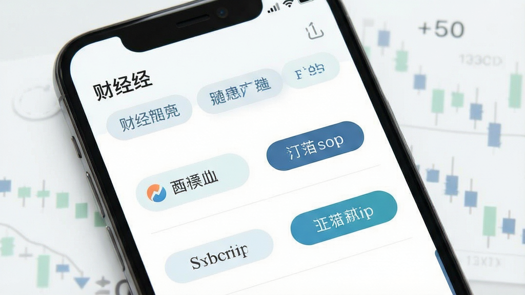一张手机应用频道管理界面图,画面主体是手机屏幕,屏幕内显示多个财经频道标签和订阅按钮,界面布局整洁,配色清爽,背景为浅色极简风格,细节清晰,画质干净,无多余元素