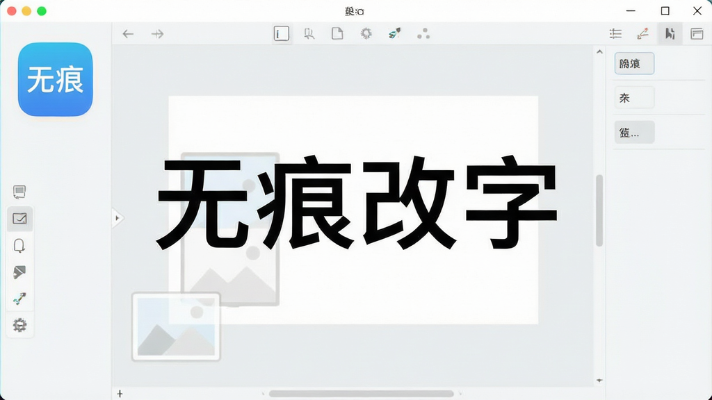 软件主界面截图,展示无痕改字应用图标和简洁的图片编辑工作区,背景为浅色,画面中央有清晰的“无痕改字”文字标识,风格简洁现代,画质清晰干净,无多余装饰元素