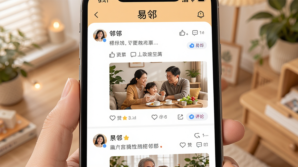 ��������Ϊ�����ڡ�APP������Ȧ���棬��Ļ����ʾ�����û���̬������ͼƬ���������ۣ����ֲ������»����б���ʽ���Ű�������ͷ�����ǳƶ��룻�����ܰ�����У�ϸ�����е��޺����۰�ť�����ʸ��壬�ɾ��޶���Ԫ�ء�