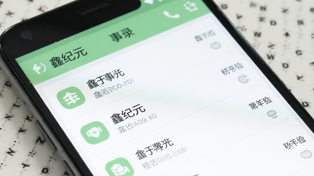一部安卓手机屏幕特写,屏幕中显示“鑫纪元”应用的事务记录界面,列表中有多条带图标的记录条目,界面配色以白色和浅绿为主,布局整洁,风格现代,画质干净,无多余元素