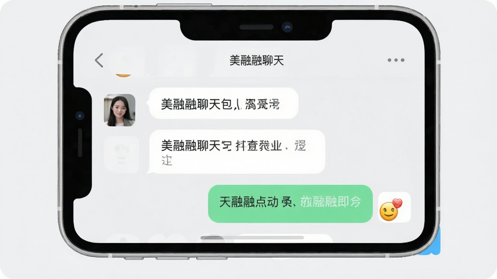 一张美融融即时聊天界面的手机截图风格图片,画面展示两个用户正在对话,聊天窗口中有文字气泡和表情图标,背景是干净的浅灰色,手机边框圆润,整体布局居中,风格现代简洁,画质清晰,图片中文字标注为“美融融聊天”