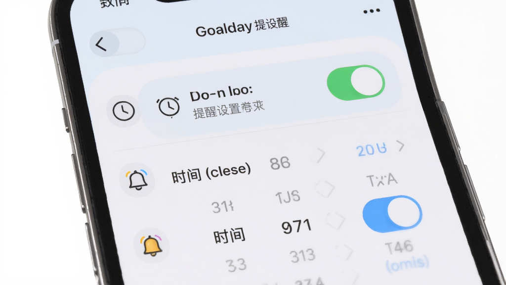 Goalday �������ý��棬����Ϊ�ֻ���Ļ��ʾ֪ͨ���غ�ʱ��ѡ����������Ϊ�б�ʽ���Ű�������������ǳɫ��ϸ�ڰ���ʱ��ͼ�ꡢ����ͼ�ꡢ���ذ�ť�����ʸ��壬�ɾ����޶���Ԫ��