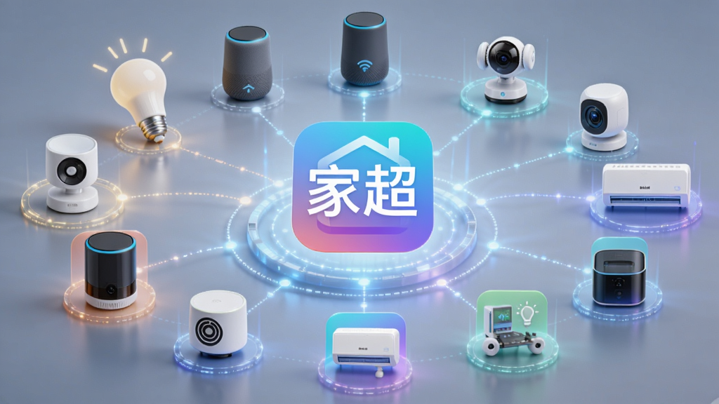 一张AI生成的智能家居生态图,画面中央是