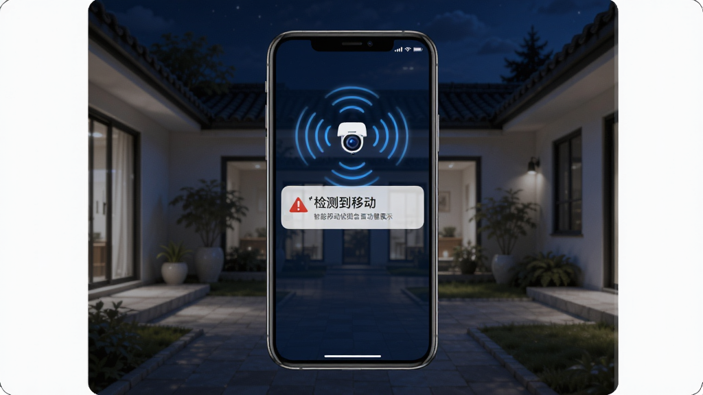 景澜云监控智能移动侦测告警功能展示,手机屏幕弹出告警通知