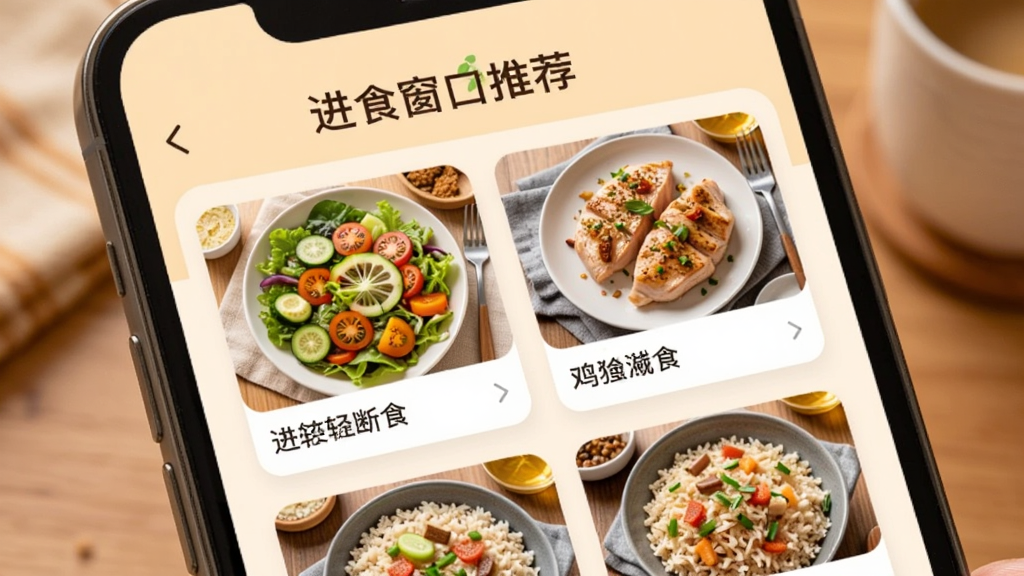 手机屏幕展示ok轻断食的饮食建议页面,页面上有