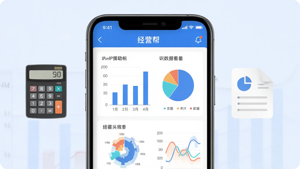 ��Ӫ�ﾭӪ���ݿ��幦��չʾͼ������������һ���ֻ�����Ļ��ʾ��Ӫ��APP������ͼ��ҳ�棬������״ͼ�ͱ�ͼ���ֻ��Ա��м������ͱ���ͼ�꣬����Ϊ����ɫ������ͻ�������־��У�����Լ����ϸ����ͼ�����������ʸ��壬�ɾ����޶���Ԫ��