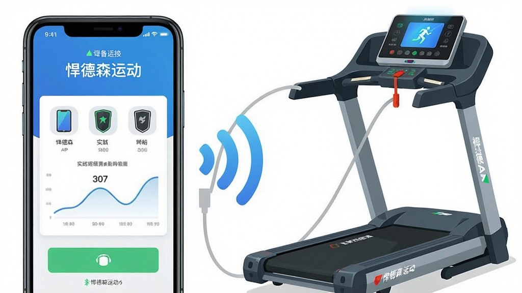 һ��չʾ����ɭ�˶�APP�豸���ӽ����ͼƬ��������һ���ֻ�ͨ�������ź�����һ̨����ɭ�ܲ����������ֻ���Ļ����ʾ�豸�����ӵ���ʾ��ʵʱ�˶�������壬����Ϊ�ֻ������ܲ������ң��м�����ɫ�źŲ������ӣ����Ϊ��ƽ���Ƽ��磬ϸ�����ܲ�����Ļ�����ֻ�UI���豸ͼ������Ӱ�ť�������������ɾ��޶���Ԫ�أ�ͼƬ�д����֡�����ɭ�˶���