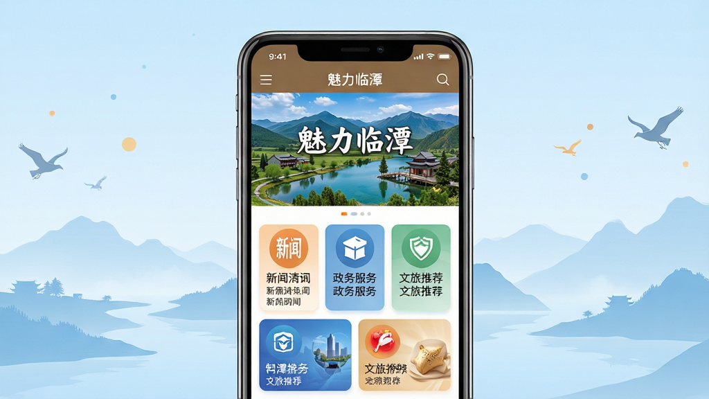 ����������һ�������ֻ�����Ļ��������ʾ��������̶��APP�����棬�����Ϸ�����̶�ر�־����Ȼ��������·�����������Ѷ��������������Ƽ���ģ����ڡ�����������湹ͼ���ֻ����ڻ������У������Ǽ��ĵ���ɫ���䣬��׺��̶ұ����ɽˮ��ӰԪ�ء����Ϊ�ִ���ƽ��UIչʾ���ϸ����ͻ������ͼ���������Ű棬���ʸ��塢�ɾ����޶���Ԫ�ء�