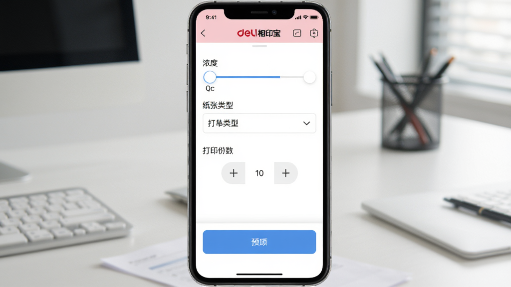 ������ӡ����ӡ�������ڽ��棬�ֻ���Ļ��ʾ������ӡ��APP�Ĵ�ӡ������壬����Ũ�Ȼ��顢ֽ�����������˵�����ӡ����ѡ�����������·���Ԥ����ť������Ϊ��Լ�칫���棬��������࣬�������������ֹ�����������Ԫ��