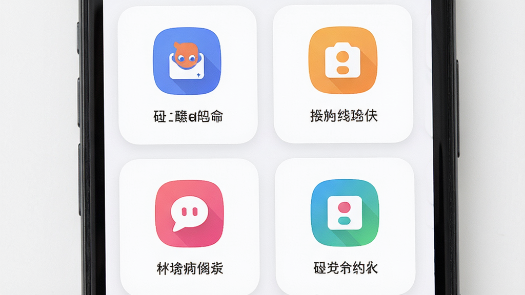 一部手机屏幕特写,显示Octerpus功能卡片界面,主体为手机屏幕与卡片网格布局,排版为上下结构、左右对称,风格为现代简约UI风,细节包括白色背景、彩色圆角图标、清晰的文字标签,画质高清干净无多余元素