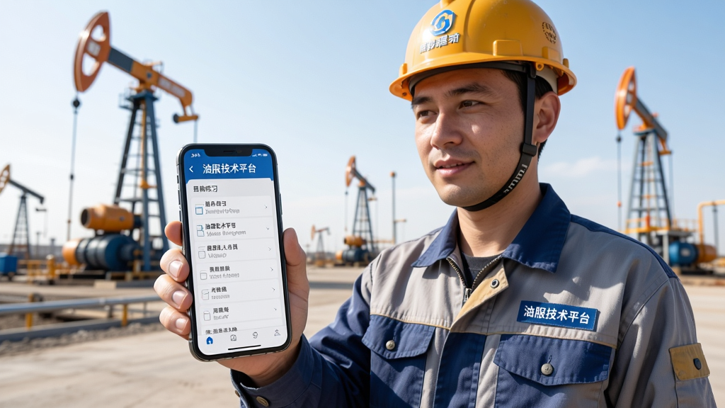石油工人手持手机学习