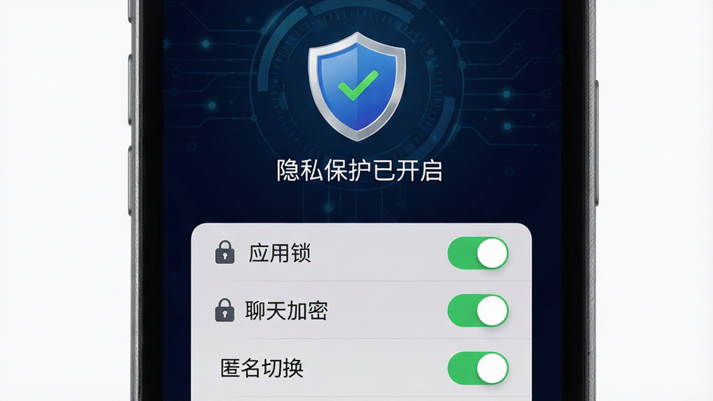 手机安全设置界面展示图,画面中央为盾牌图标和文字