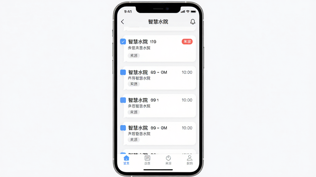 �ֻ���Ļչʾ���ǻ�ˮԺ��APP����Ϣ֪ͨ����ҳ�棬ҳ���������Ŷ���֪ͨ��Ϣ��ÿ����Ϣ�б��⡢ʱ�����Դ��ǩ������Ϊ�����б����Ű���������Ϣ������ʽͳһ�����Ϊ�ִ��ƶ�����Ϣ������ƣ�ϸ�ڰ���������������δ����ǡ��ײ���ǩ�������ʸ��壬����ɾ����޶���Ԫ��