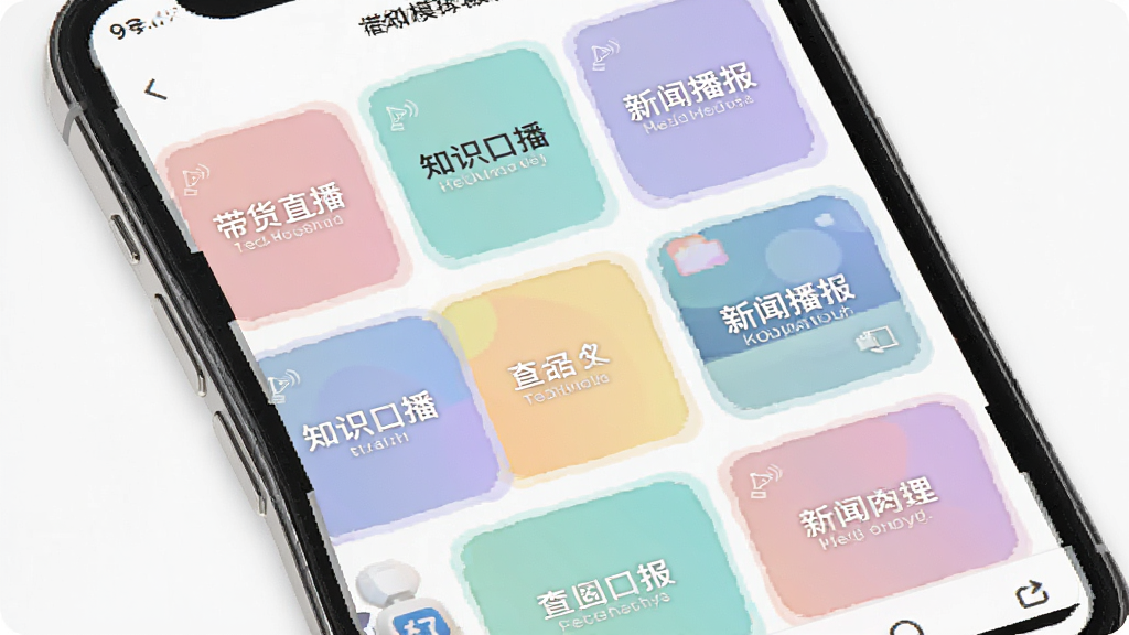 左拍App模板选择界面截图风格图,画面中排列着多个彩色卡片式模板选项,卡片上分别标注