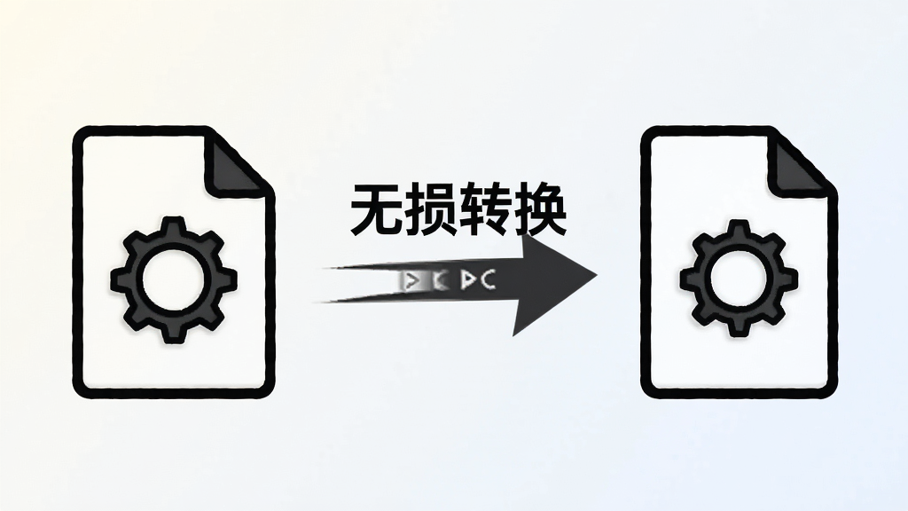 一张展示超级格式转换工厂转换质量的对比示意图,画面左侧为原始文件图标,右侧为转换后文件图标,中间有箭头连接,背景为干净的浅色渐变,整体风格简约,突出“无损转换”概念,画质清晰,无多余文字和装饰