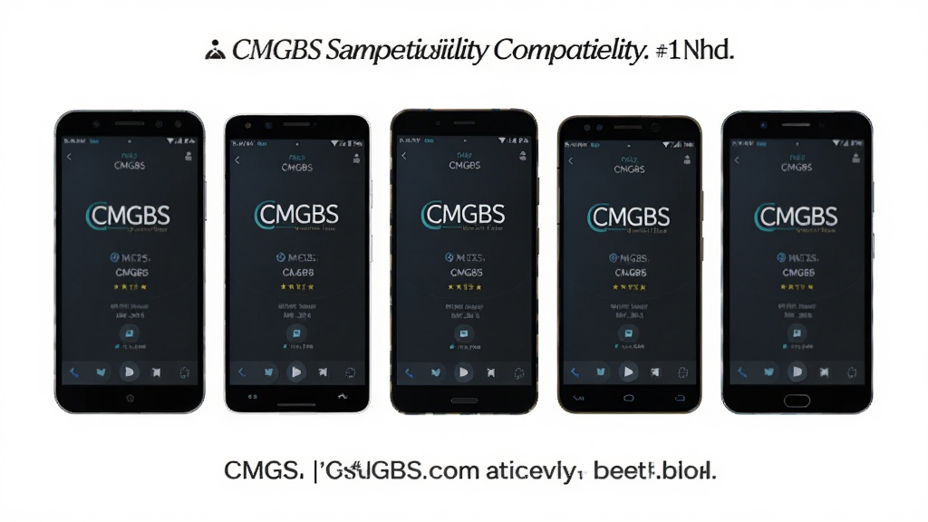 一张展示CMGBS兼容性广特点的图片,主体为多款不同品牌手机并排显示CMGBS运行界面,布局为横向排列,排版整齐,风格为简约产品展示风,细节包括各品牌手机轮廓与统一界面,画质高清,干净,无多余元素