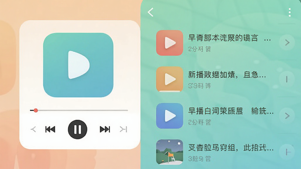 �粥APP�������ͼ��չʾ���Ĳ��ſ������������б�������ɫ����ͣ�ͼ�������������Ǵ�ɫ�����Ϊ����UI��ƣ������������ɾ����޶���Ԫ�ء�