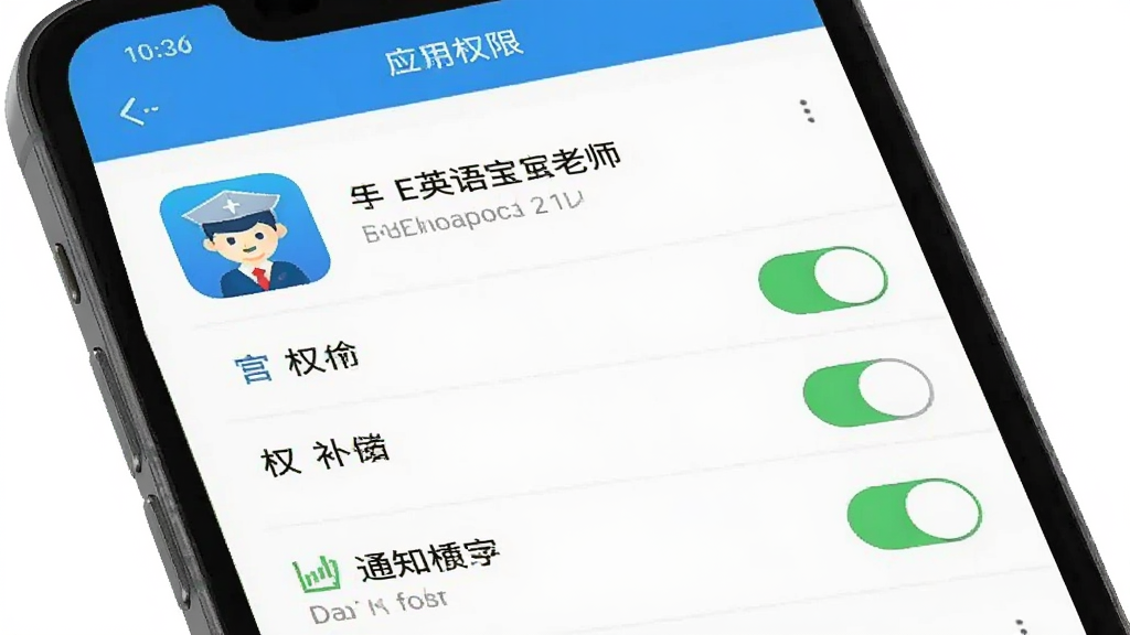 手机安全设置界面示意图,主体为一部手机屏幕展示应用权限管理页面,画面中有
