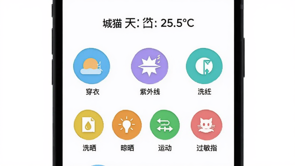 ��è��������Ӧ����ҳչʾ����Ļ�Ϸ��ǳ������ƺ͵�ǰ�¶ȣ��м���������ɫԲ��ͼ��ֱ�������¡������ߡ�ϴ������ɹ���˶�������ָ����ͼ���·��м������˵��������Ϊ����ɫ���������ǳɫ�����ʸɾ����޶���Ԫ��