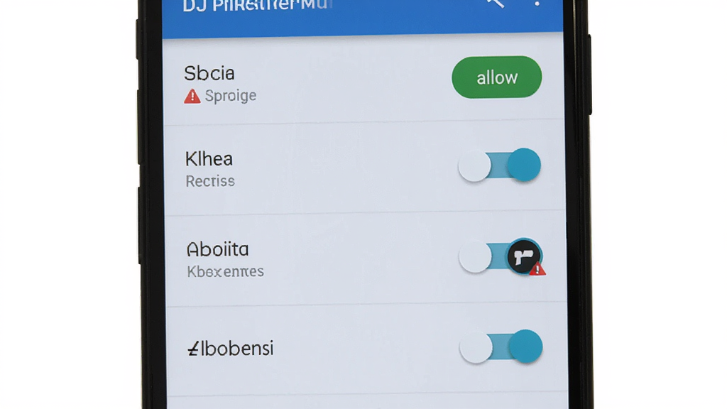 DJ���տⰲװȨ������ʾ��ͼ������Ϊ�ֻ���Ļ��ʾӦ��Ȩ�޹���ҳ�棬����Ϊ�����б������洢���绰��λ�õ�Ȩ�޿��أ��Ű����������Ϊԭ����׿ϵͳ���ý��棬ϸ�ڰ���������������ť���ɫ��ʾͼ�꣬�����������ɾ����޶���Ԫ��