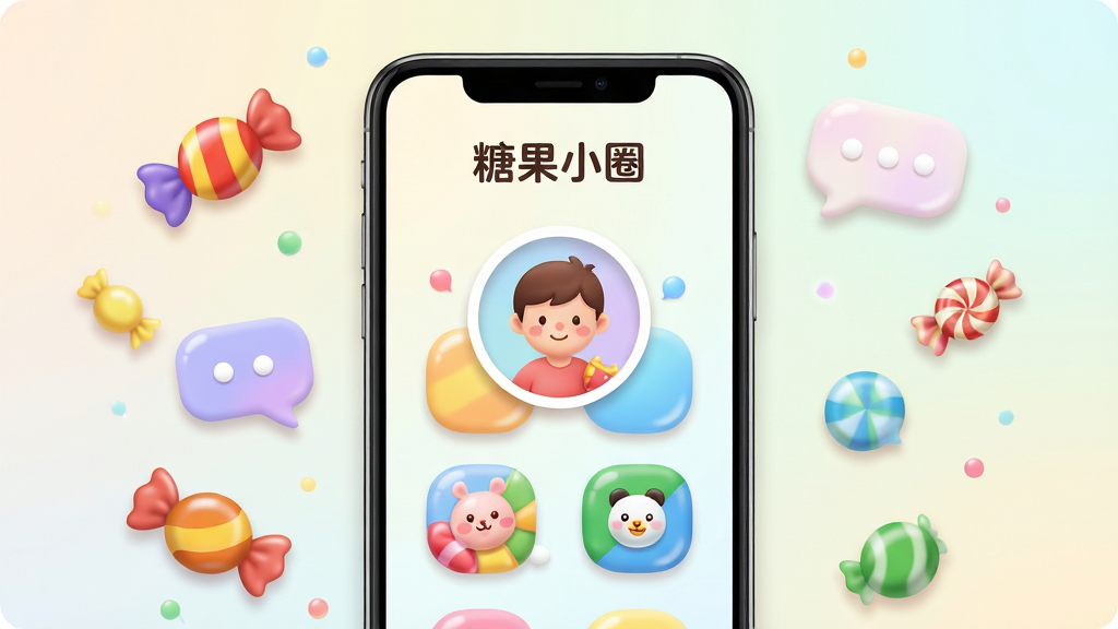 �����������һ�������ֻ����ֻ���Ļ��ʾ�ǹ�СȦӦ�������棬�������Բ��ͷ�����ɫ���ݲ��֣���Ļ�Ϸ��С��ǹ�СȦ�����ֱ�ʶ���ֻ���Χɢ���ɫ�ǹ�����������Ԫ�أ�����Ϊ��ͽ���ǳɫ�����־��жԳƣ�������»��ã�ϸ�ڰ���Բ��ͼ����΢��ӰЧ�������������ɾ����޶���Ԫ�ء�
