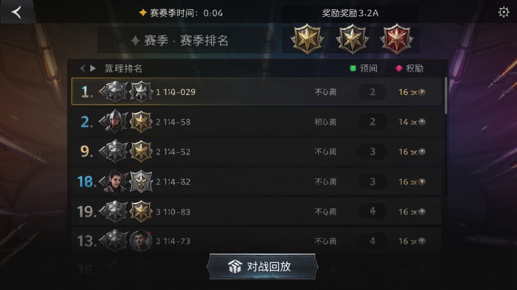 �����ͻ���������а���棬����չʾ���������б����λ���£�����Ϊ����ʣ��ʱ���뽱��Ԥ�����в�Ϊ�����������֣��ײ�Ϊ��ս�طŰ�ť�����ֲ��������б�ʽ�����Ϊ��ɫ�������⣬ϸ�ڰ����������¡������������֡����䱳�������ʸ��壬�ɾ����޶���Ԫ��