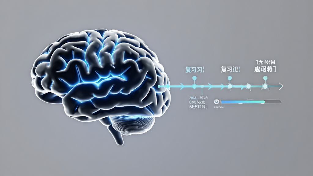 一个抽象的AI大脑与日历、时间轴结合的示意图,主体为发光的大脑模型,布局为左侧大脑连接右侧时间轴,排版简洁,风格为科技感3D渲染,细节包括时间轴上标记的复习节点和进度条,画质为超清,干净无多余元素,画面中不出现任何文字。