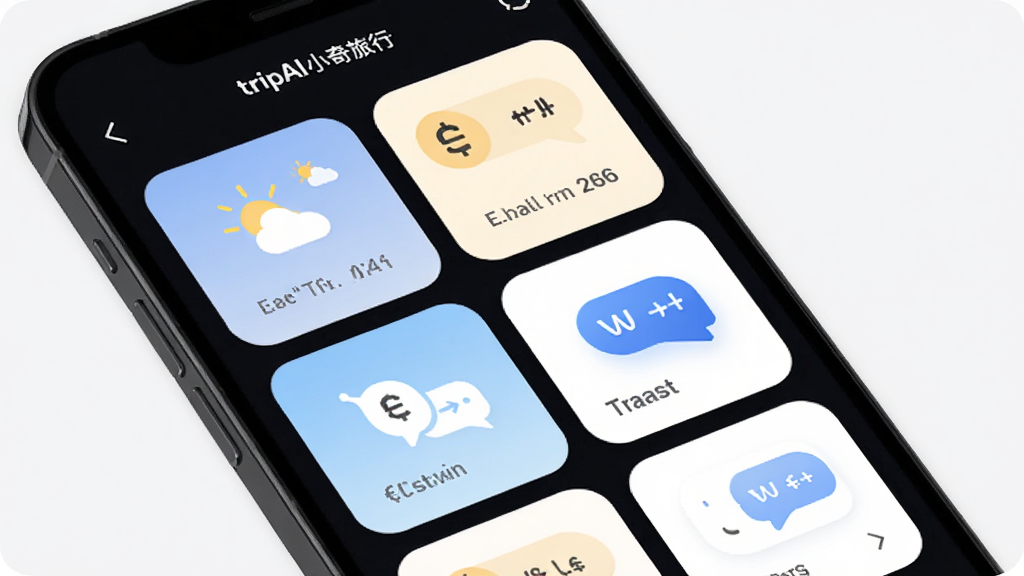 ������tripAIС������App��ʵʱ���ֽ��棬����Ϊ�ֻ���Ļչʾ������ܿ�Ƭ���Ű�Ϊ����״���У����Ϊ���Բ�ǿ�Ƭ��ƣ�ϸ�ڰ�������ͼ�ꡢ���ҷ��š��������ݣ����ʸ��壬�ɾ����޶���Ԫ��