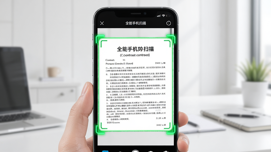 一部手机正在对一份合同文件进行扫描,手机屏幕显示