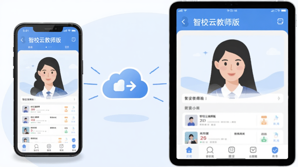 多设备协同办公场景插画,软件名称