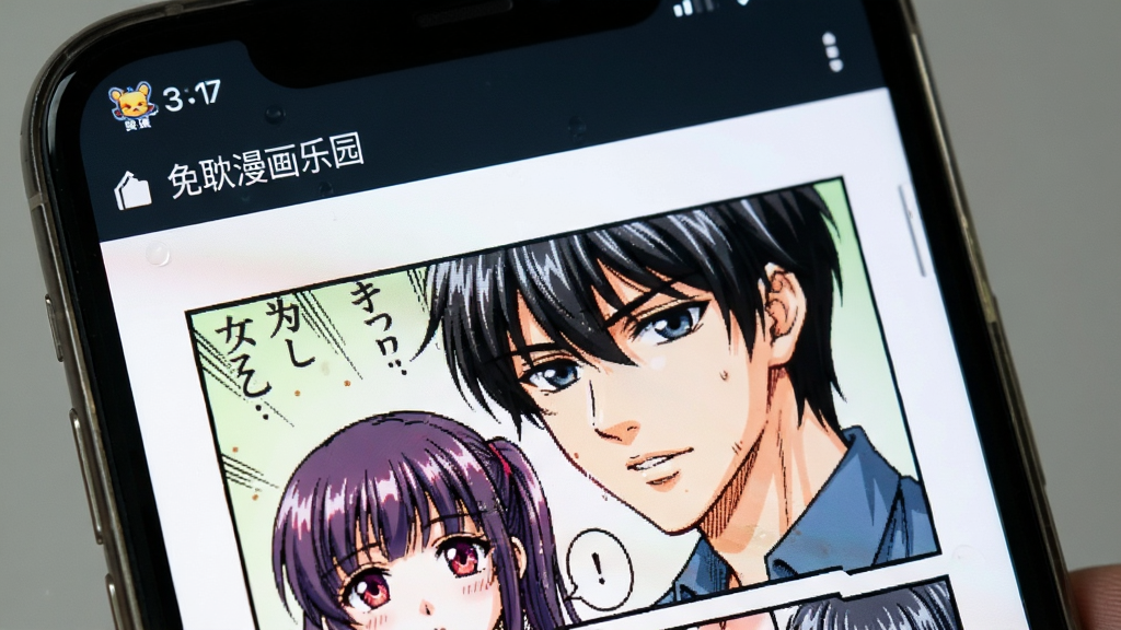 免耽漫画乐园阅读界面特写,手机屏幕显示漫画内页,顶部状态栏标注“免耽漫画乐园”字样,画面无广告弹窗,干净清爽,漫画线条细腻,色彩饱满,整体风格简洁明快