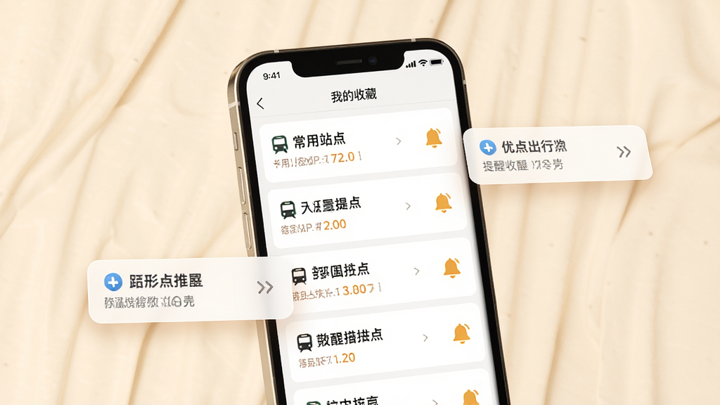 优点出行APP站点收藏与提醒功能展示图,画面为手机屏幕显示