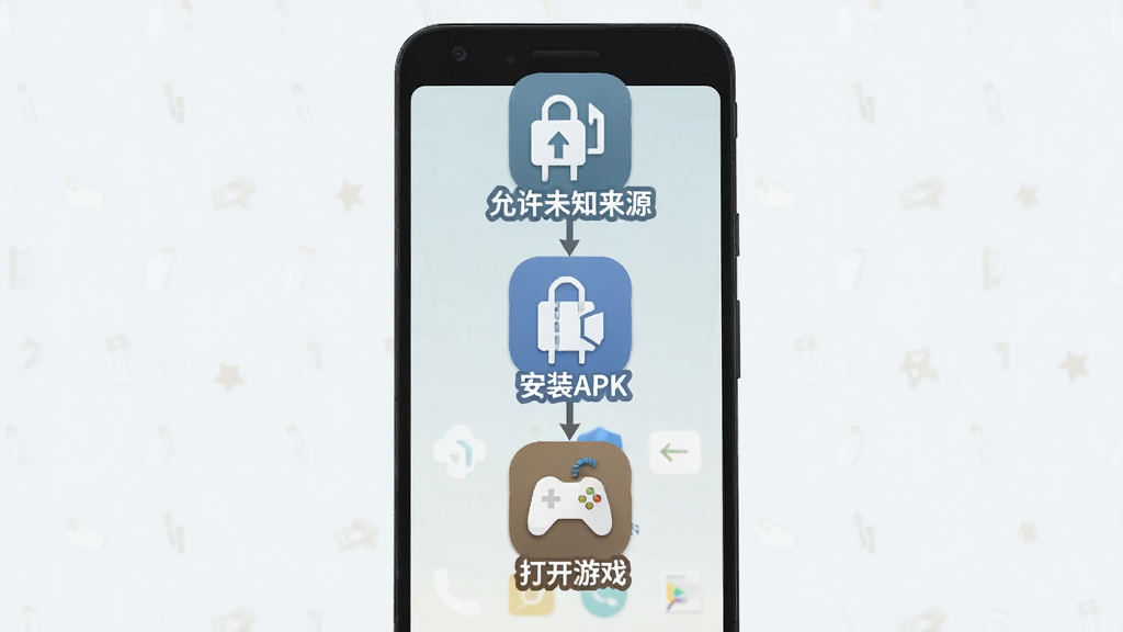 暗影之子(MOD菜单)手机安装步骤示意图,画面中展示安卓手机屏幕,依次显示