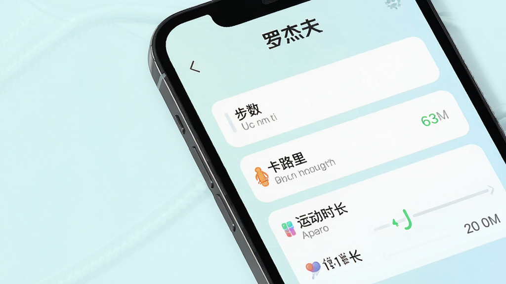 罗杰夫运动目标设定界面截图,手机屏幕显示目标设置页面,包含步数、卡路里、运动时长等选项,界面简洁友好,背景浅色,风格清新,细节清晰,画质高清,画面中有“罗杰夫”文字标识