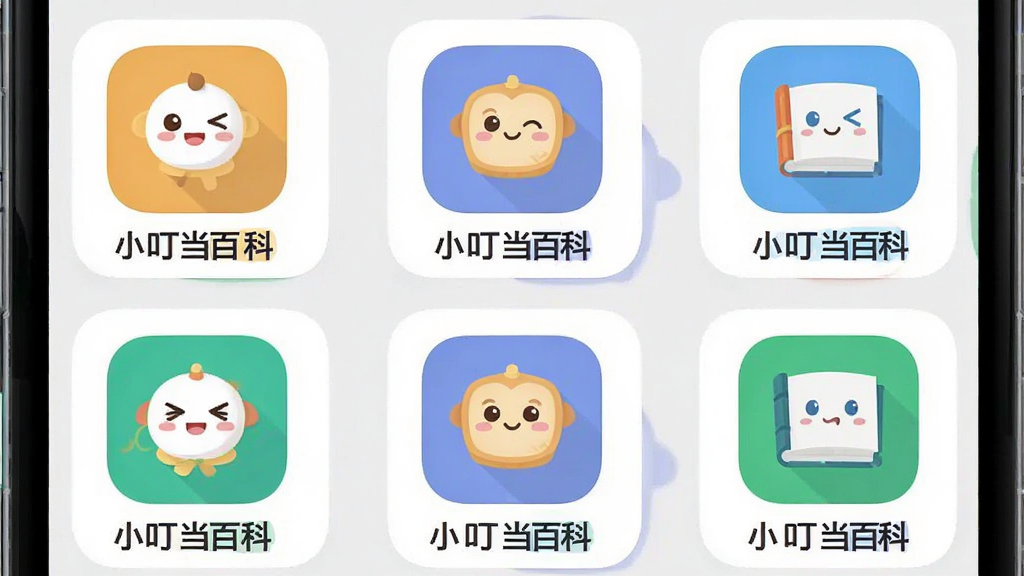 主体是手机界面展示多个知识分类图标,布局为网格排列,排版整齐有序,风格为扁平化设计,细节包括每个图标下方有分类名称和“小叮当百科”标识,画质高清干净无多余元素