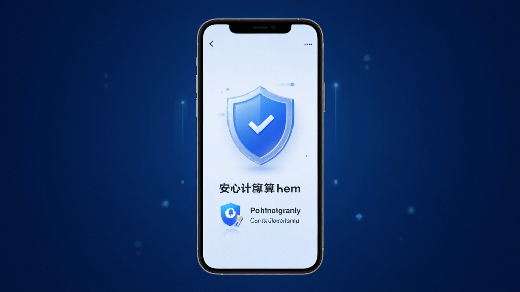 一张展示电子社保安心计算数据安全本地化功能的AI生图,画面中央是手机屏幕,屏幕内显示安全盾牌图标和本地计算标识,背景为深蓝色渐变,风格科技简洁,细节清晰,画质干净,无多余元素
