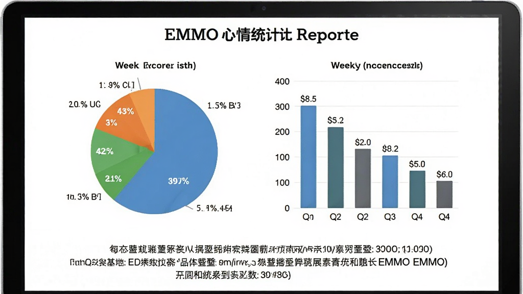 一张EMMO心情统计报告页面的示意图,画面中是一个饼状图展示不同心情的占比,旁边有柱状图显示每周记录次数,下方有文字总结,背景为白色,风格商务简洁,细节包括图表颜色的区分度和数据标签的清晰度,画质干净,无多余元素