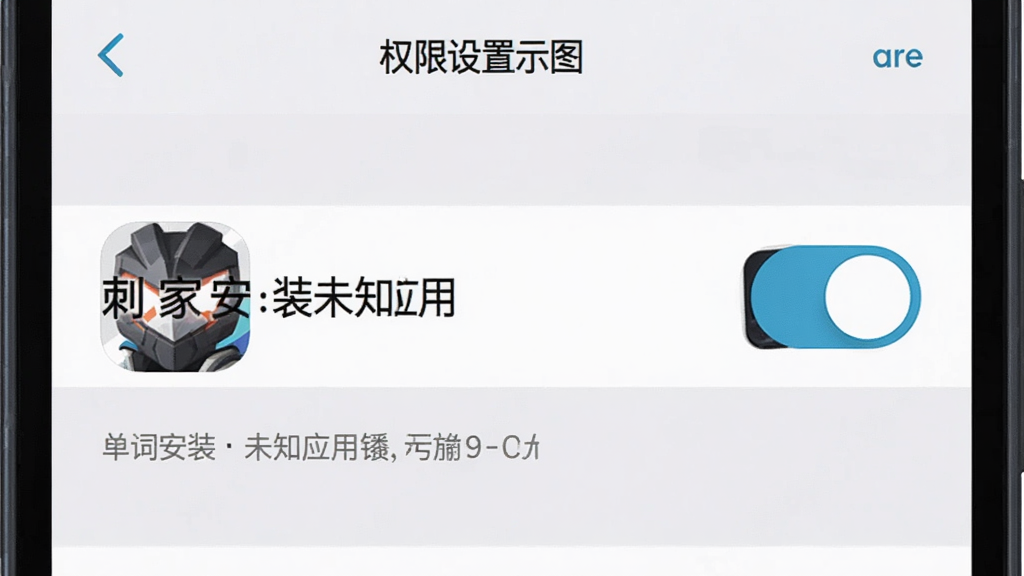 单词刺客安装权限设置示意图,画面为手机屏幕显示设置页面,有“允许安装未知应用”开关按钮,旁边有单词刺客APP图标,背景为浅色系统界面,风格为扁平化UI设计,细节包括开关高亮、图标清晰、文字说明,画质高清,干净无多余元素